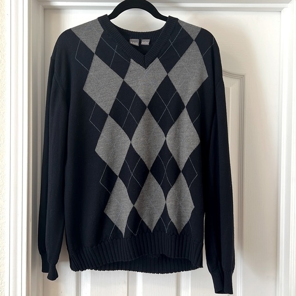 Saks Fifth Avenue Argyle Sweater - Marino Wool - V-Neck - Mens XL - Picture 1 of 5